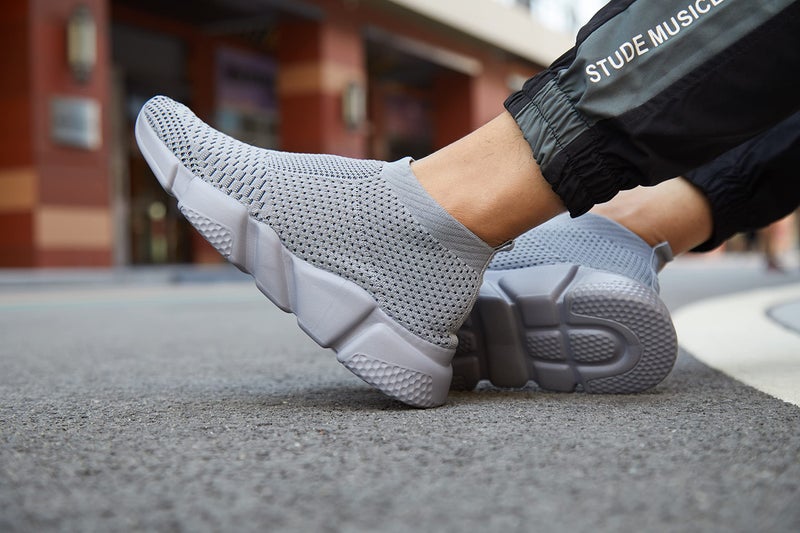Casbeam Men's Running Knit Comfortable Lightweight Breathable Casual Sports Shoes Fashion Sneakers Slip-On Walking Shoes All Gray Size 10 - Image 5